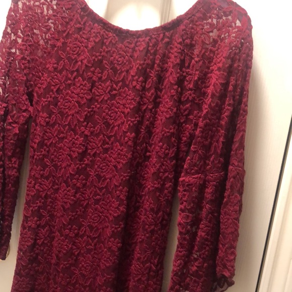 Maroon Lace, Size Med Dress, asymmetrical slv - Picture 8 of 8